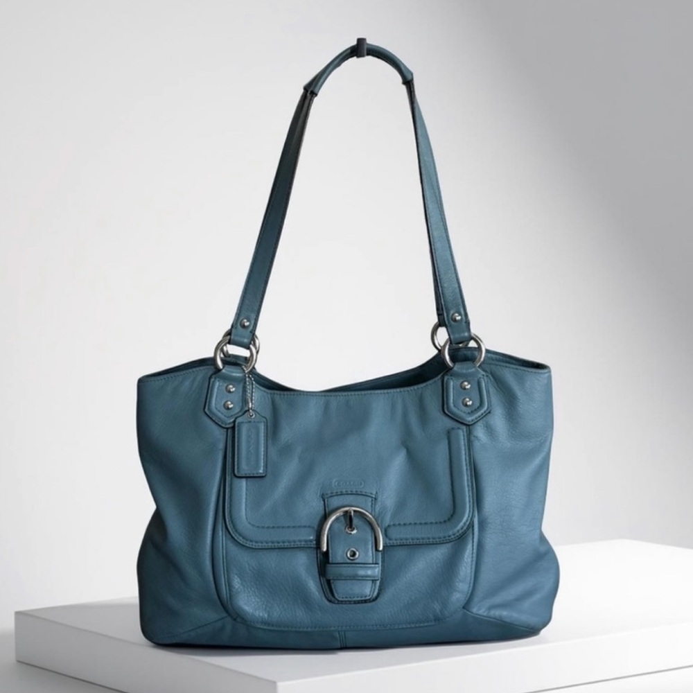 Authentic Coach Teal Blue Campbell Carryall Leather Tote Bag!